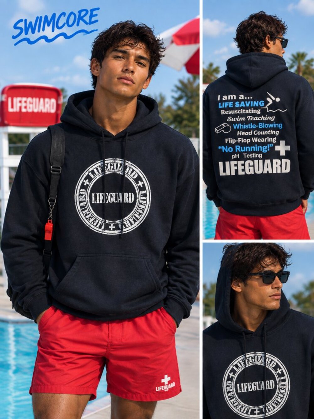 Lifeguard Hoodie Gildan Heavy Blend Size M Black Pullover Swim Pool Lifeguard